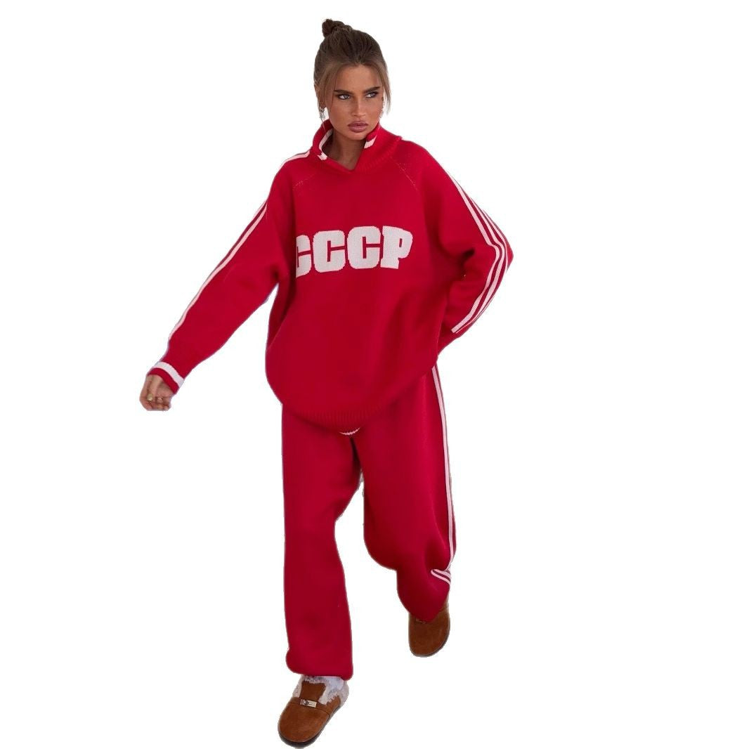 Women's sporty lounge set with high-quality roll neck and striped details NOVAE