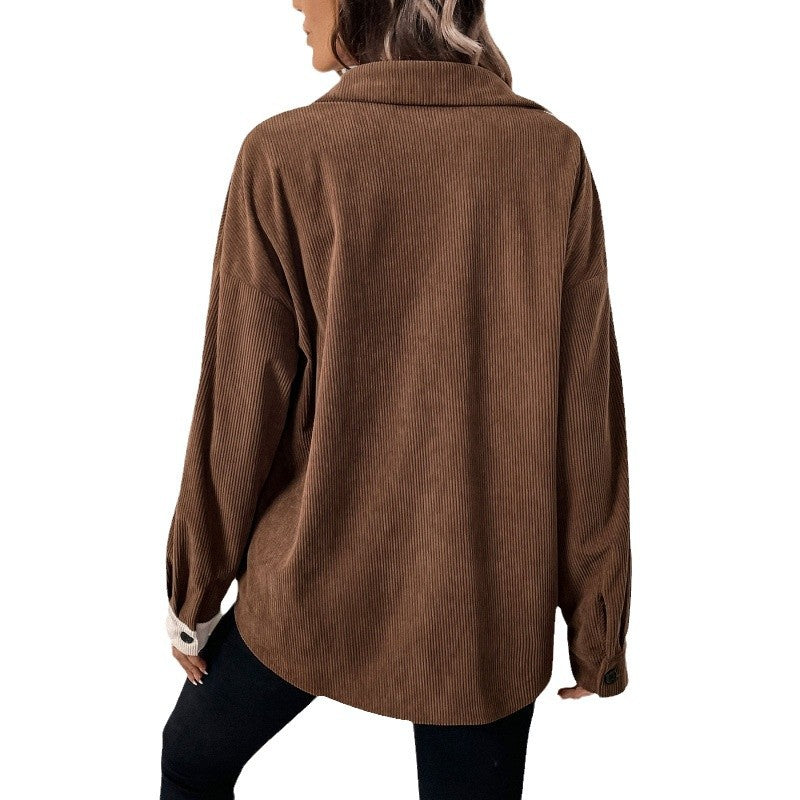 Women's corduroy blouse with fashionable color block design NOVAE
