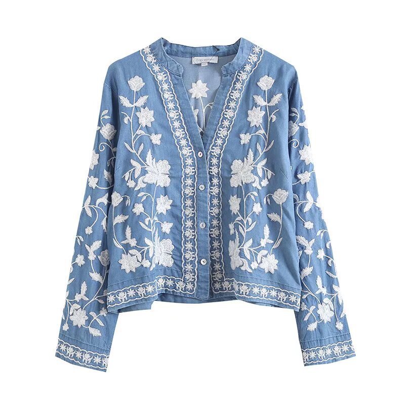 Women's embroidered blouse with delicate ruffle details NOVAE