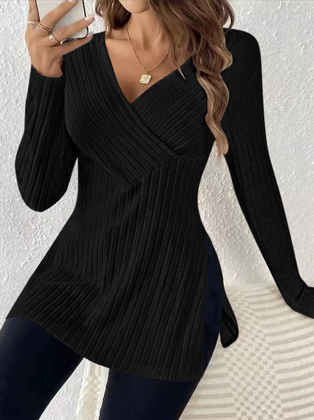 Women's Long-Sleeved Wrap Top with Textured Design NOVAE