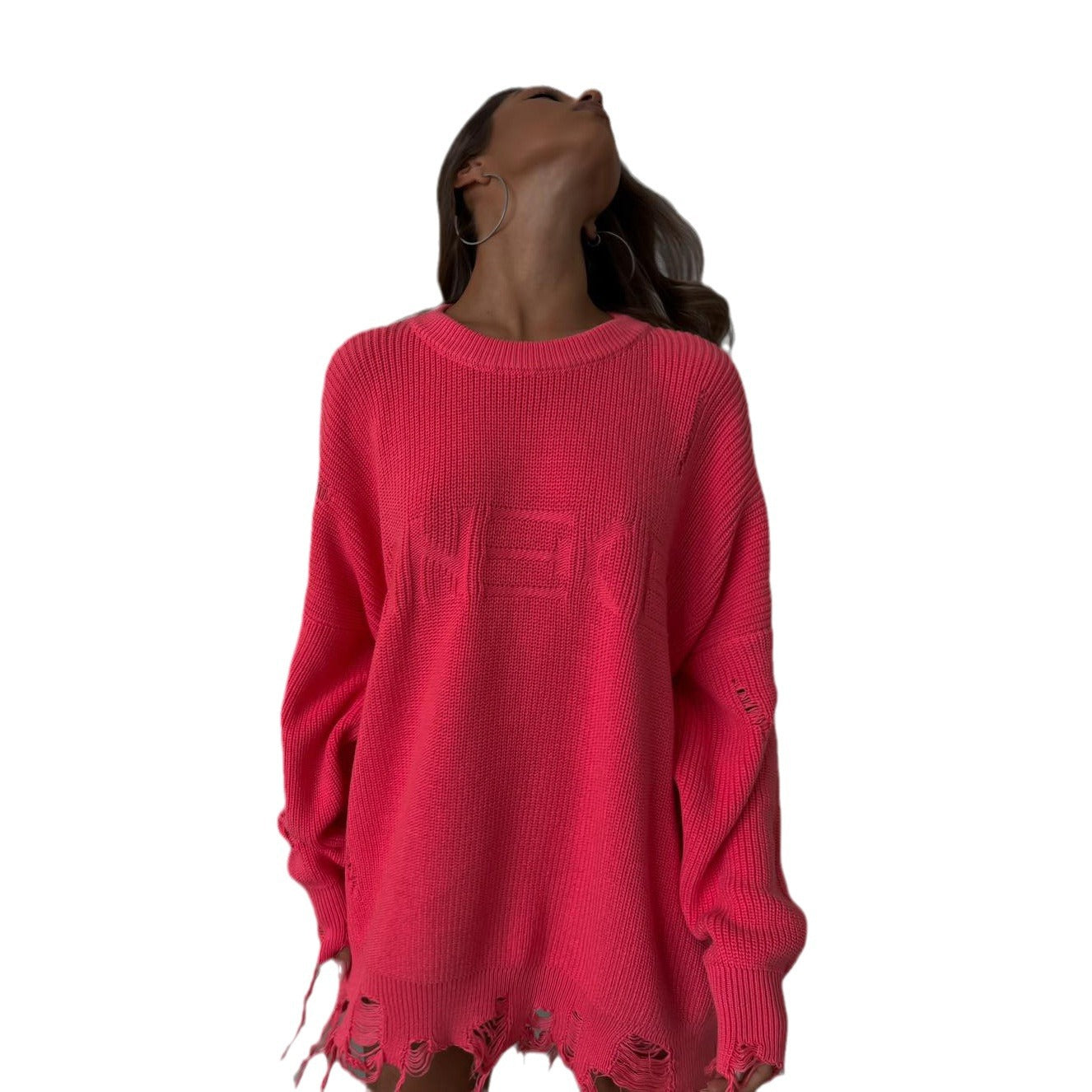 Women's Oversized Knit Sweater in a Modern Distressed Look NOVAE