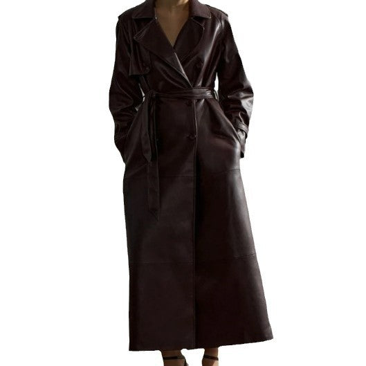 Women's trench coat made of high-quality faux leather with adjustable belt NOVAE