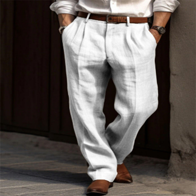 Men's elegant linen trousers with pleats and side pockets NOVAE