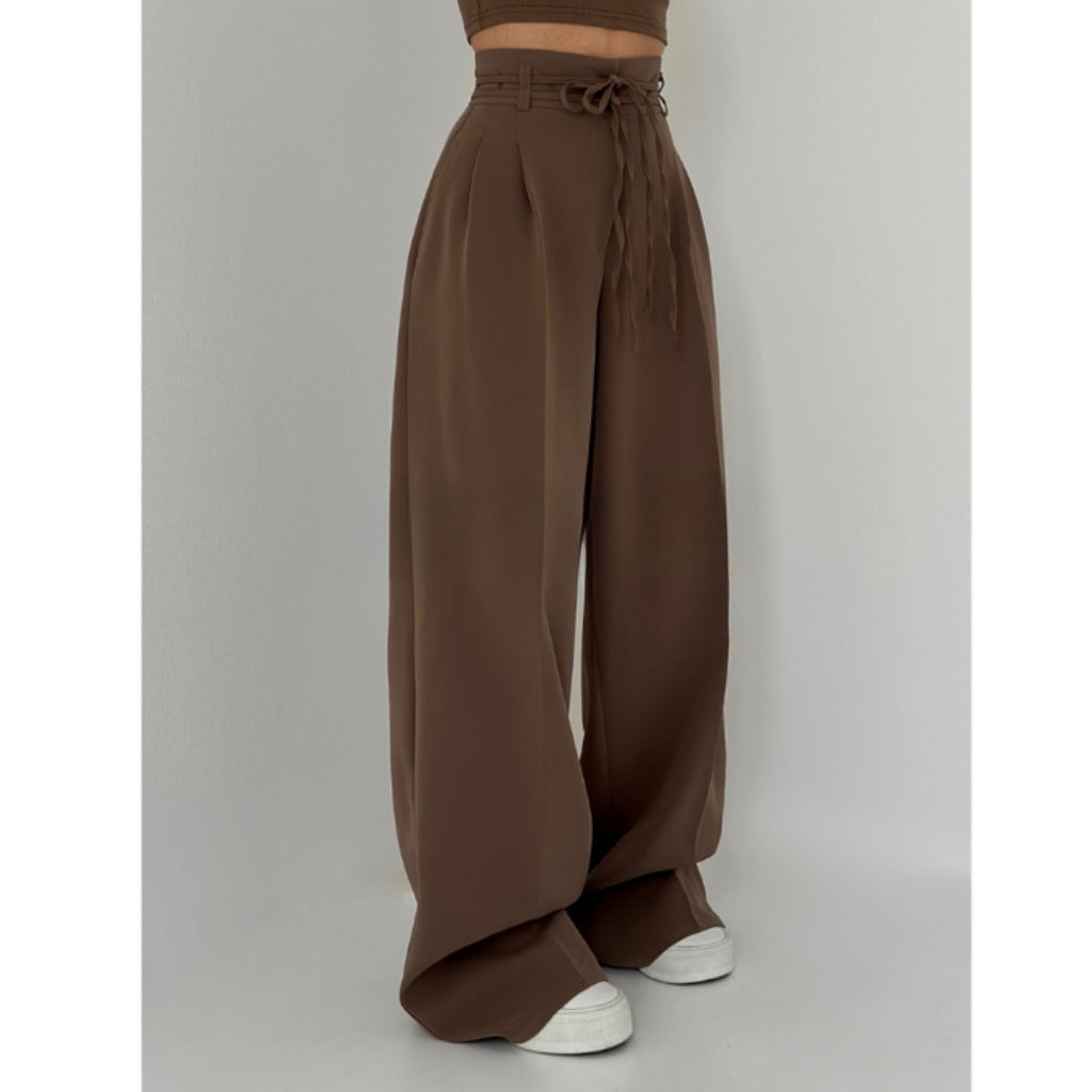 Women's wide-leg high-waisted trousers with sophisticated draping NOVAE