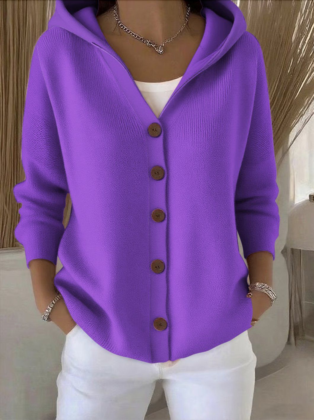 Women's hooded cardigan with practical button details and a relaxed fit NOVAE