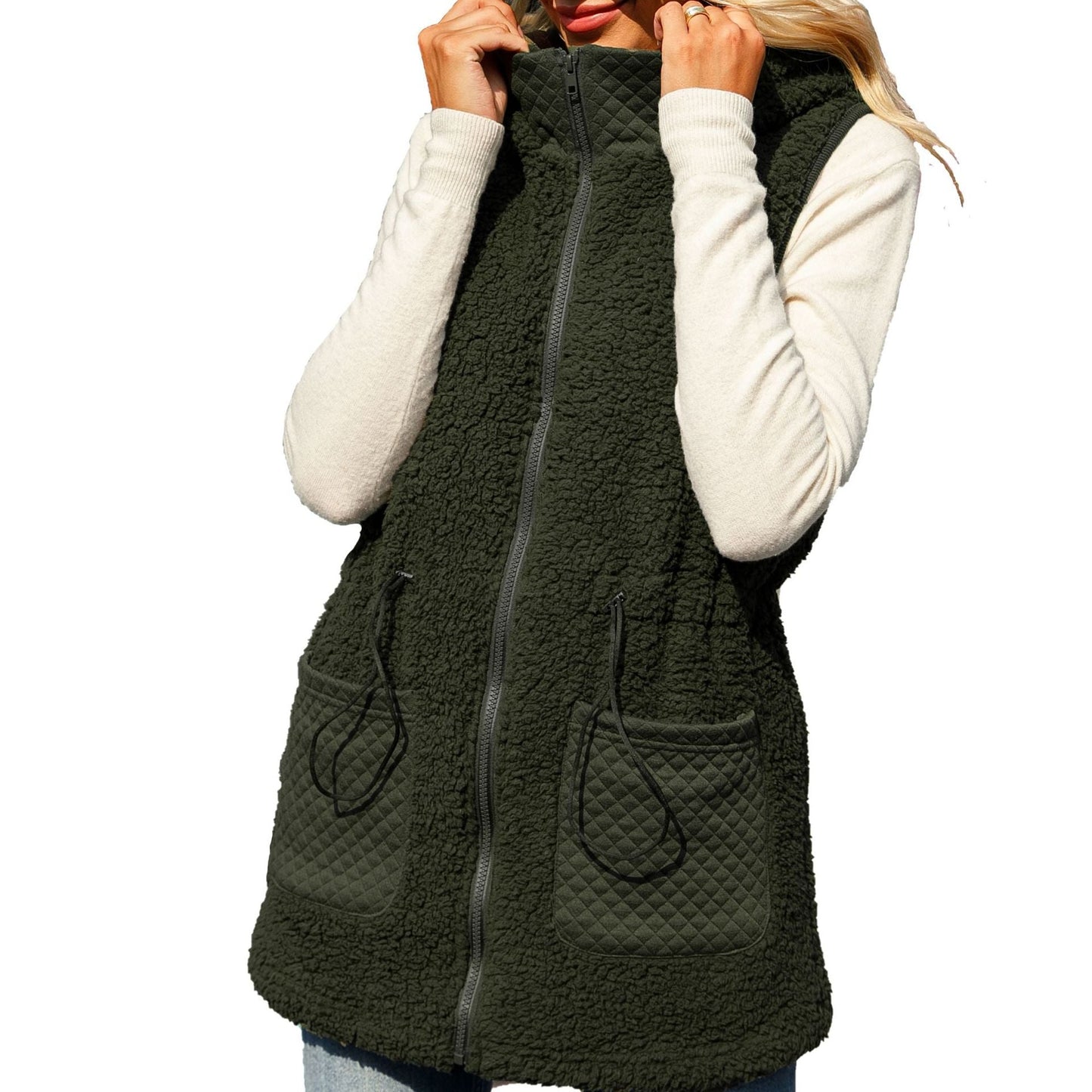 Women's fleece vest with high collar and practical pockets NOVAE