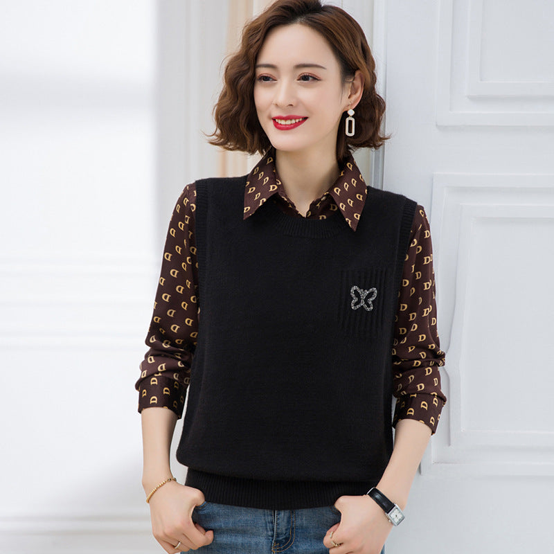 Women's fashionable knitted vest with decorative butterfly motif NOVAE
