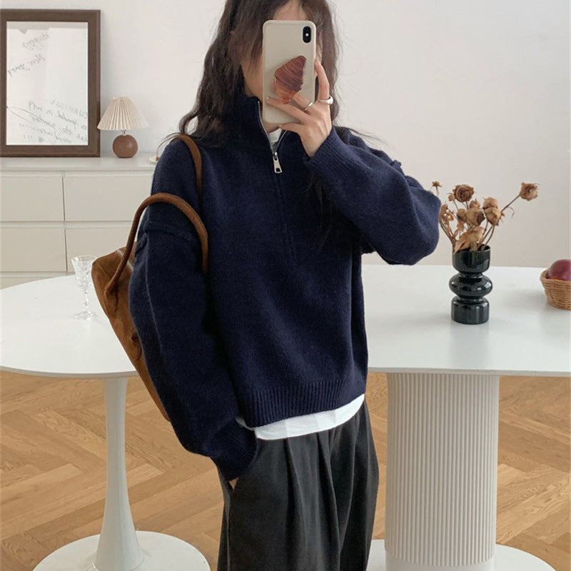 Women's casual pullover with short zipper and relaxed fit NOVAE