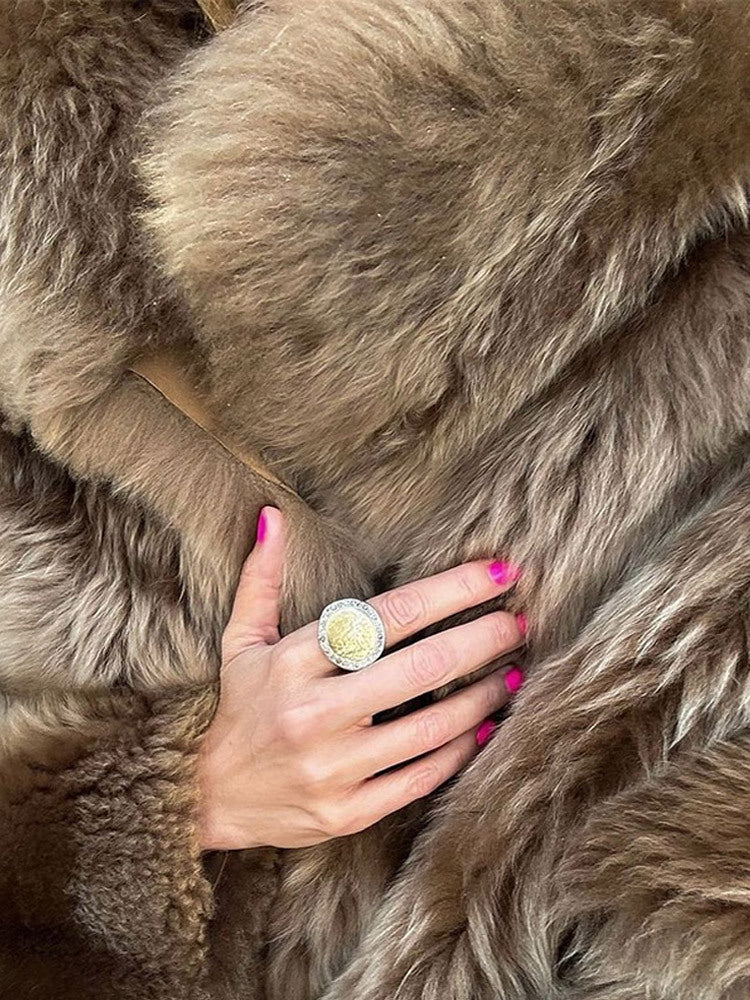 Women's fluffy faux fur coat with high collar and soft lining NOVAE