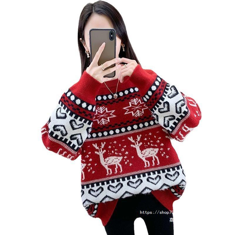 Women's chunky knit sweater with festive reindeer motif and modern design NOVAE