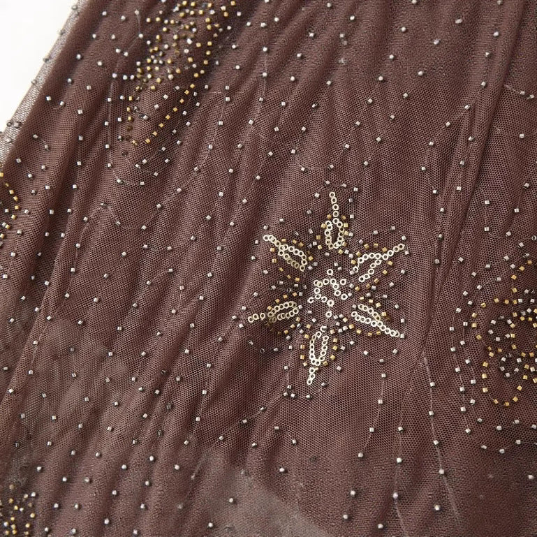 Women's elegant sheer palazzo pants with sparkling appliqués NOVAE