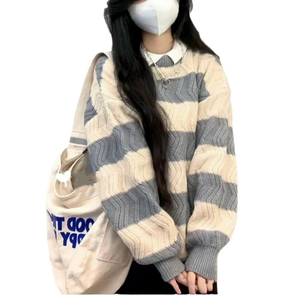 Women's Fashionable Knit Sweater with Textured Wave Pattern NOVAE