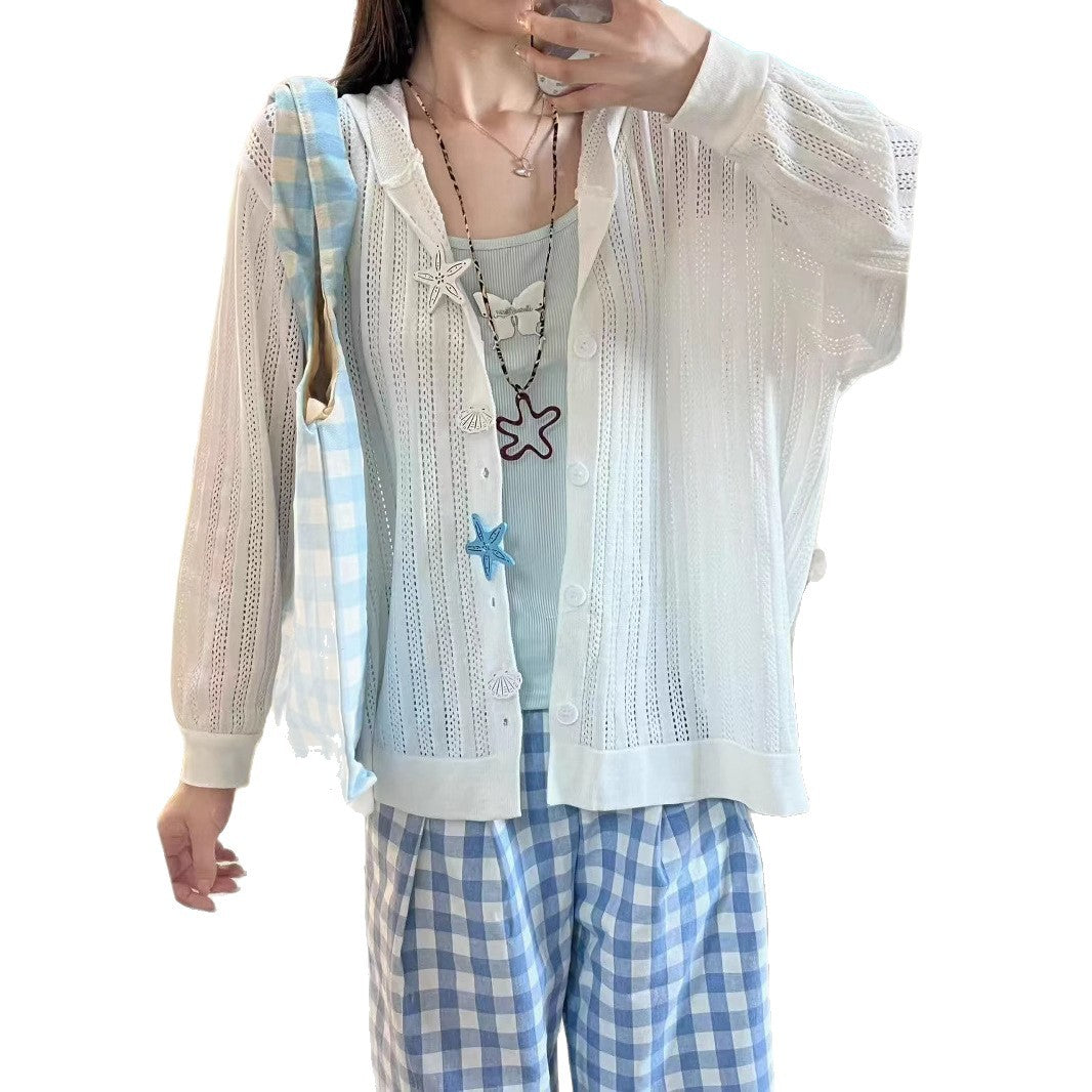 Women's cardigan with airy openwork pattern and practical pockets NOVAE