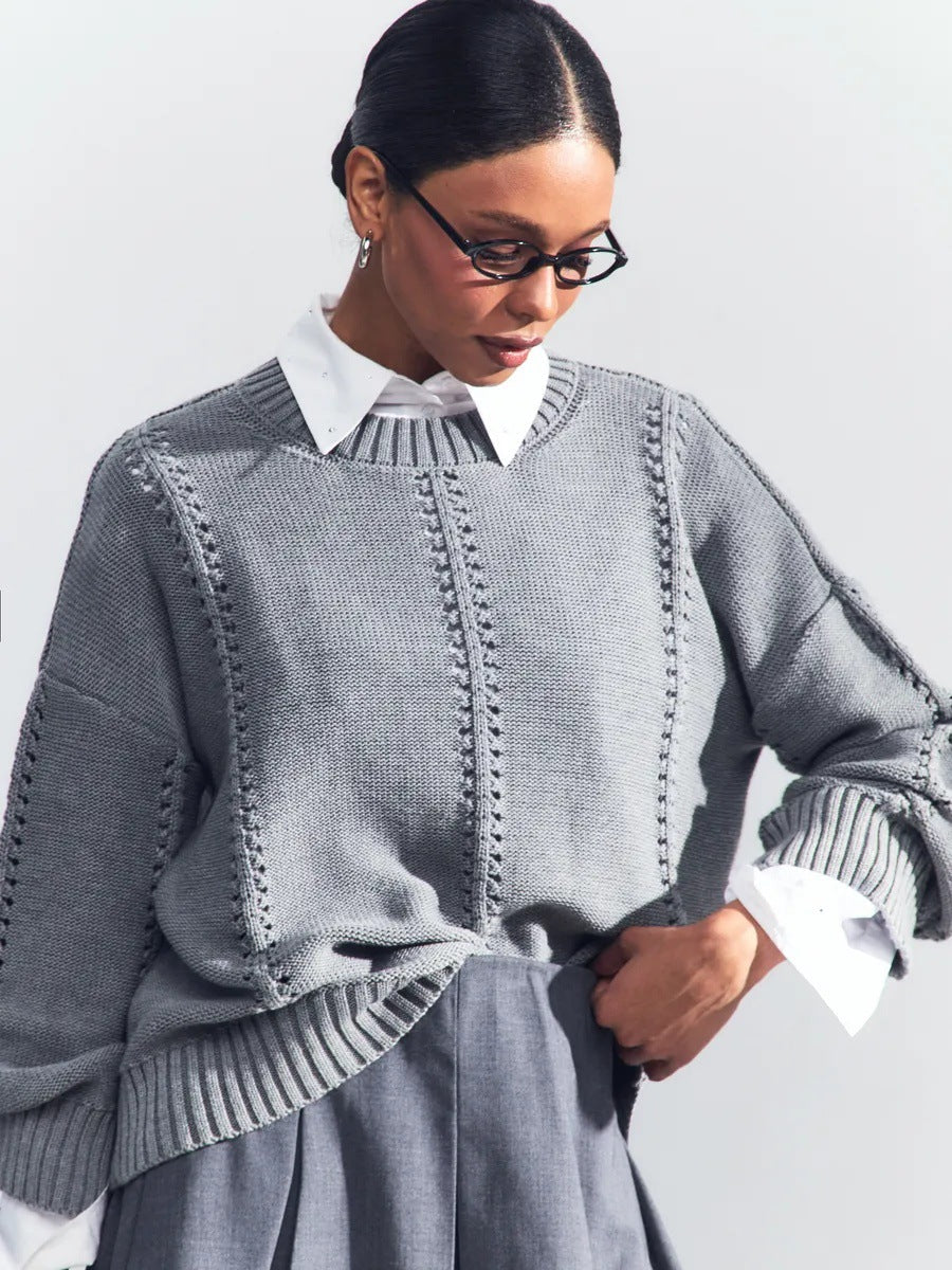 Women's Oversized Knit Sweater with Airy Texture and Special Details NOVAE