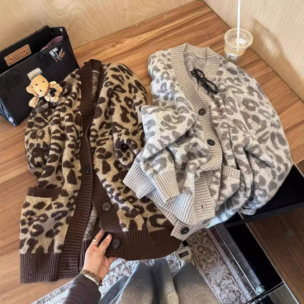 Women's lightweight knit cardigan with textured leopard print NOVAE