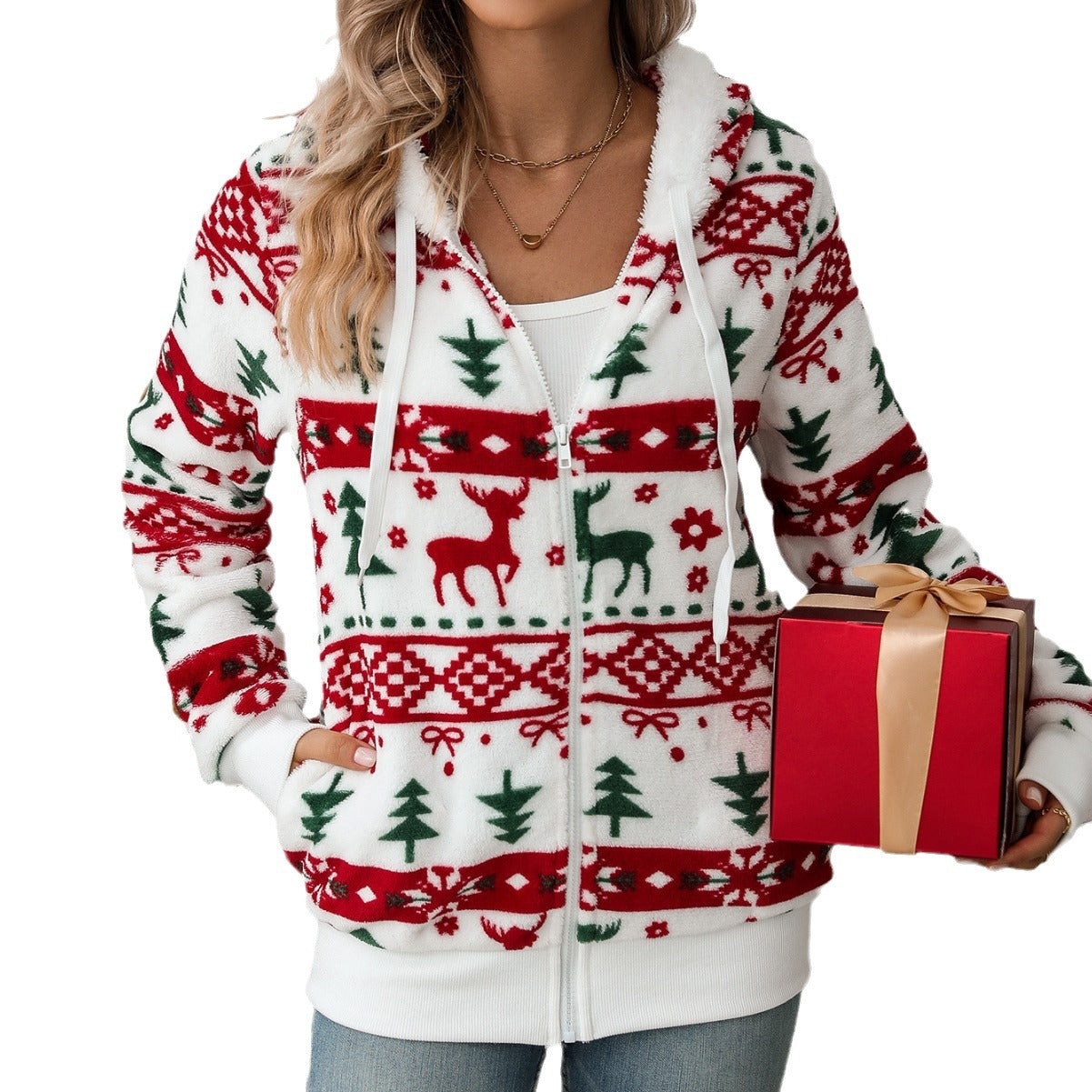 Women's Cozy Hooded Sweater with Festive Motif NOVAE