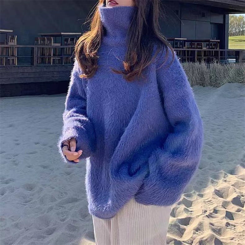 Women's Fluffy Loose Fit High Collar Sweater NOVAE
