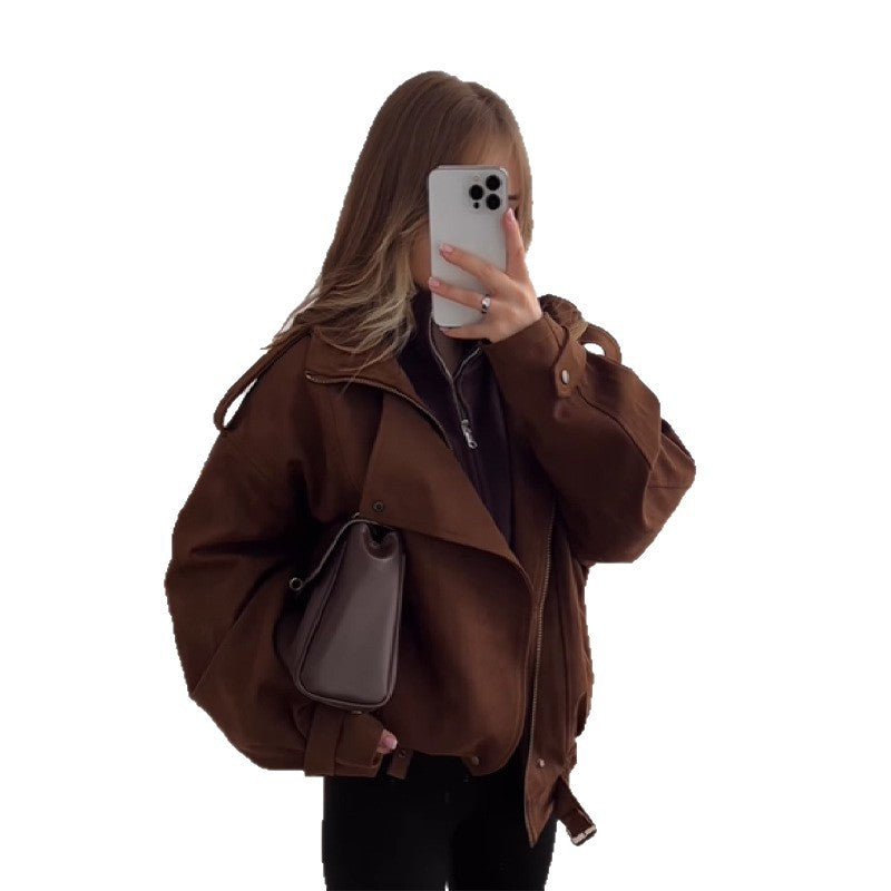 Women's oversized faux leather jacket with practical pockets and a casual cut NOVAE
