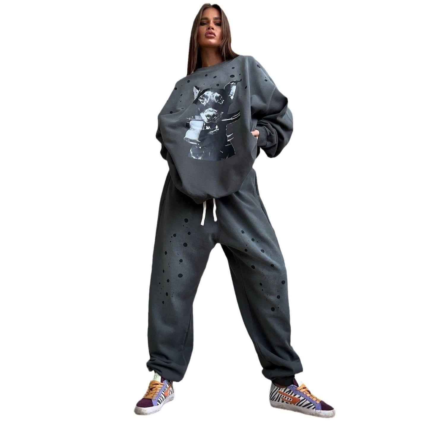 Women's oversized sweatshirt with graphic art motif and relaxed fit NOVAE