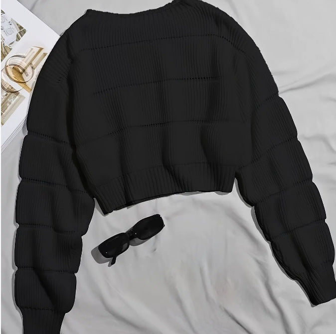 Women's trendy knit sweater with structured ribbed look and cropped cut NOVAE