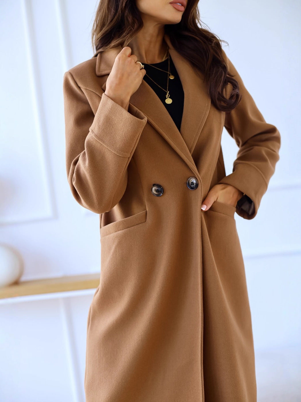 Women's Elegant and fashionable wool coat with double button row NOVAE