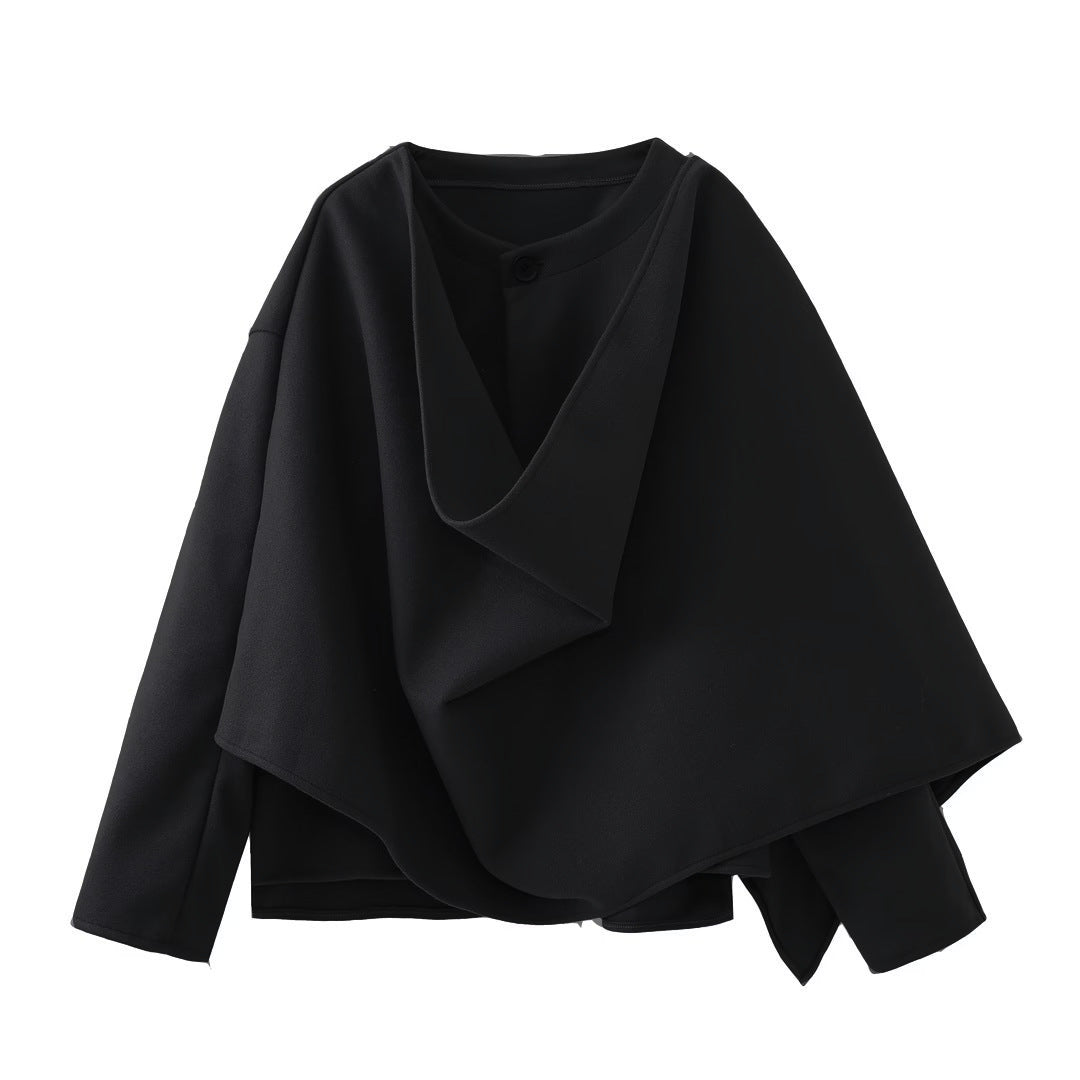 Women's asymmetrical wrap jacket with large collar NOVAE