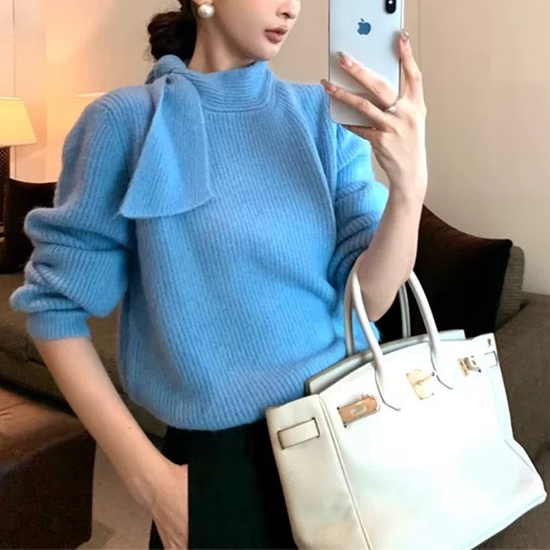 Women's knit sweater with playful collar and modern rib design NOVAE