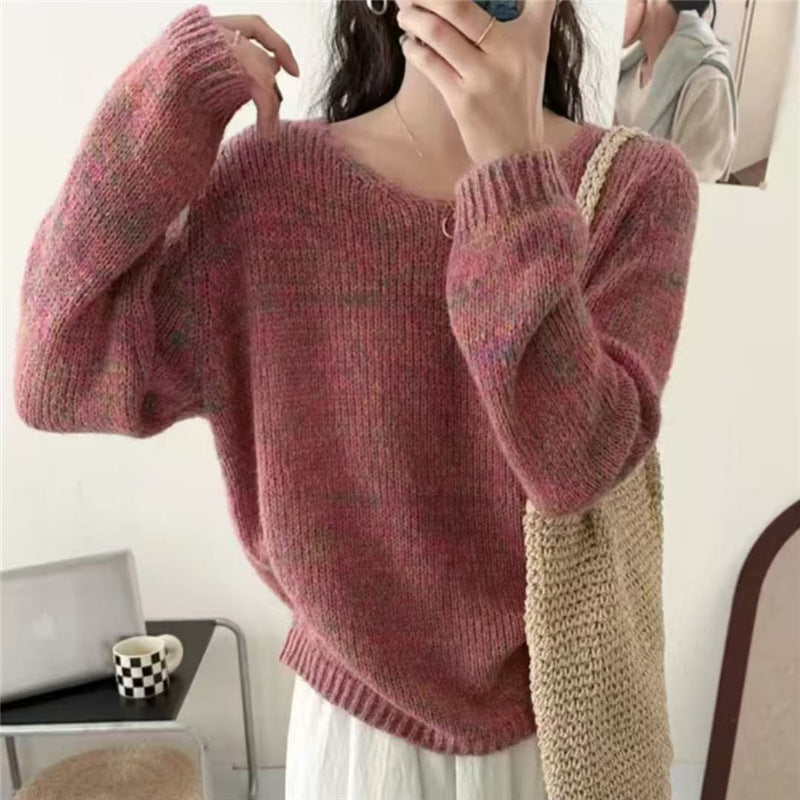 Women's lightweight knit sweater with V-neck and voluminous sleeves NOVAE