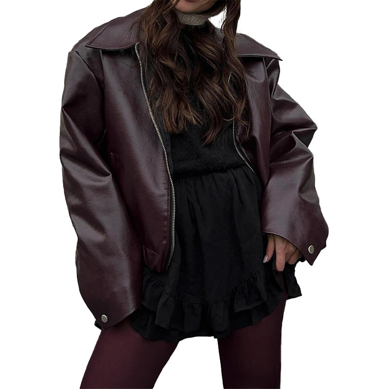 Women's modern faux leather jacket in an oversized cut with classic details NOVAE
