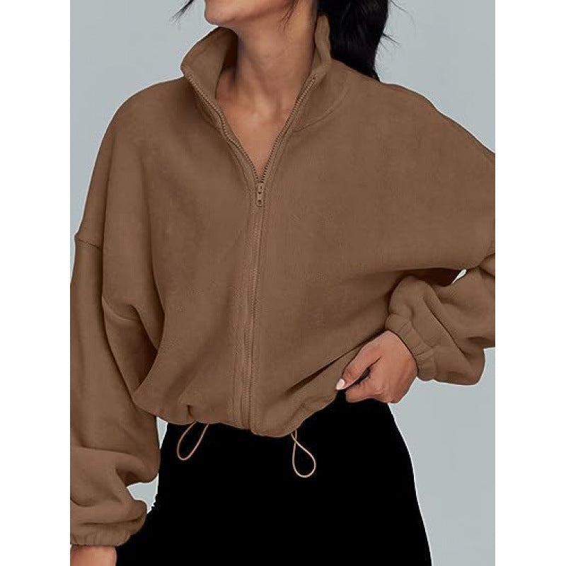Women's trendy oversized zip-up sweater with high collar and drawstring NOVAE