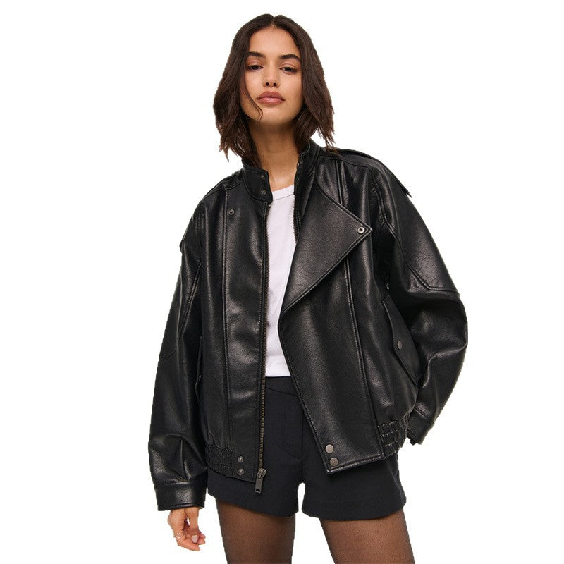 Women's fashionable faux leather jacket in an oversized cut with structured details NOVAE