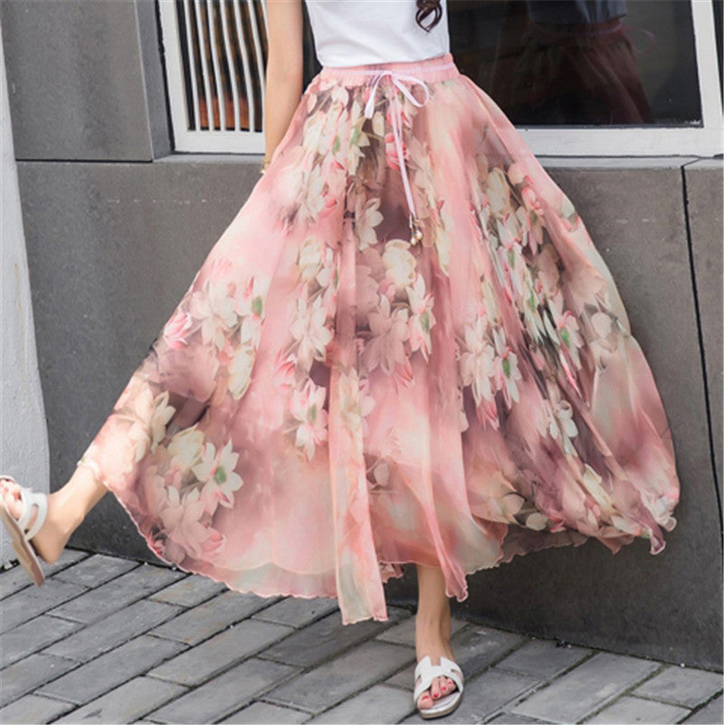 Women's maxi skirt with floral patterns and elastic waistband NOVAE