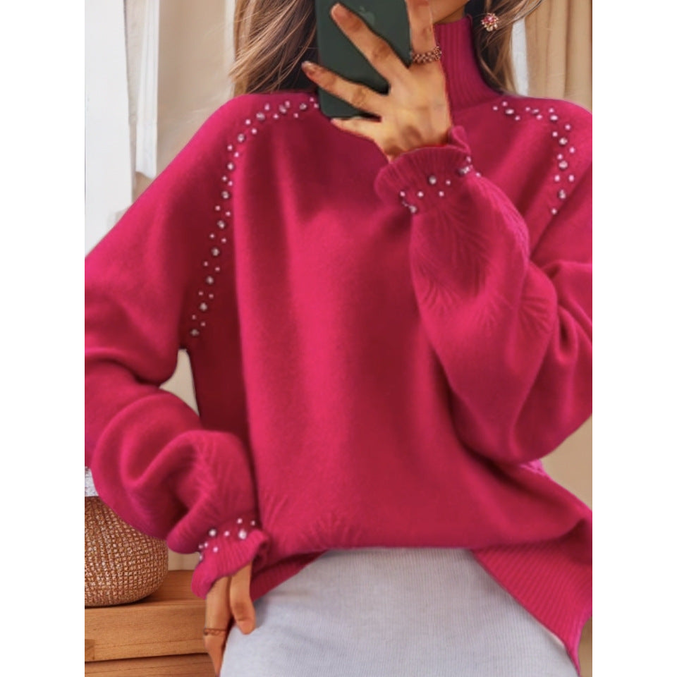 Women's sweater with elegant roll neck and sparkling details NOVAE