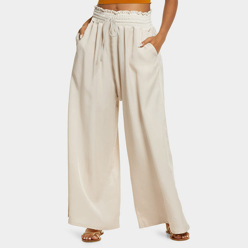 Women's wide-leg leisure trousers with elasticated waistband and practical pockets NOVAE