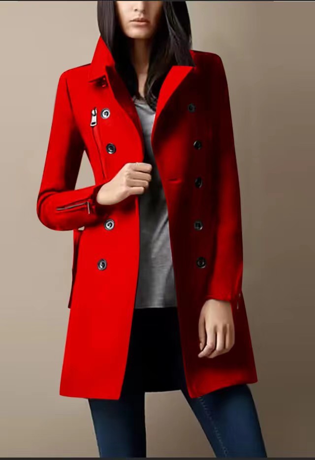 Women's fashionable short coat with double button placket and side zippers NOVAE