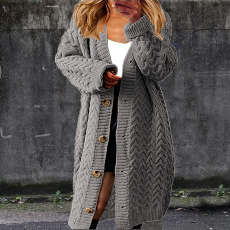 Women's chunky knit cardigan with button details and textured pattern NOVAE