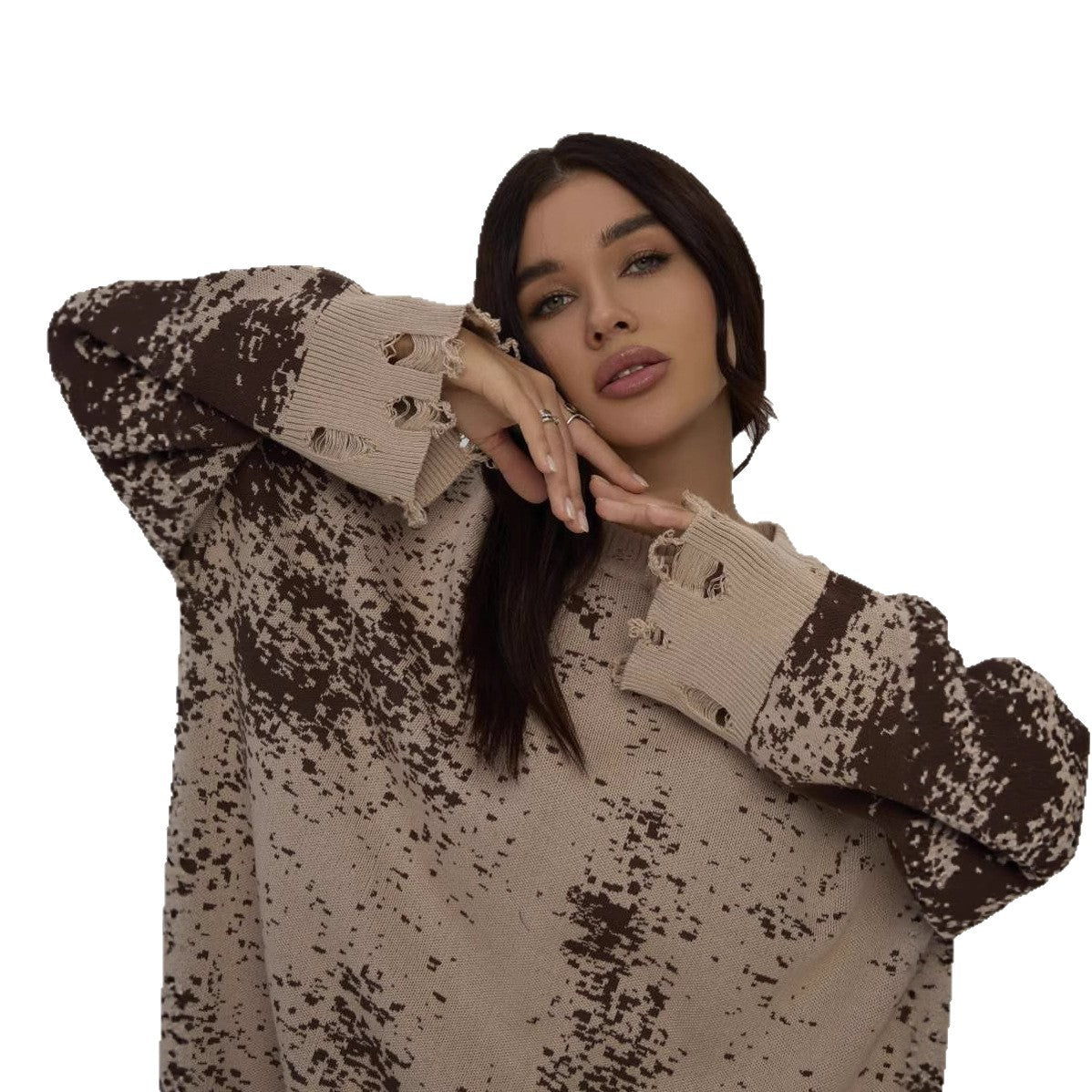 Women's casual knit sweater with fashionable ripped details NOVAE