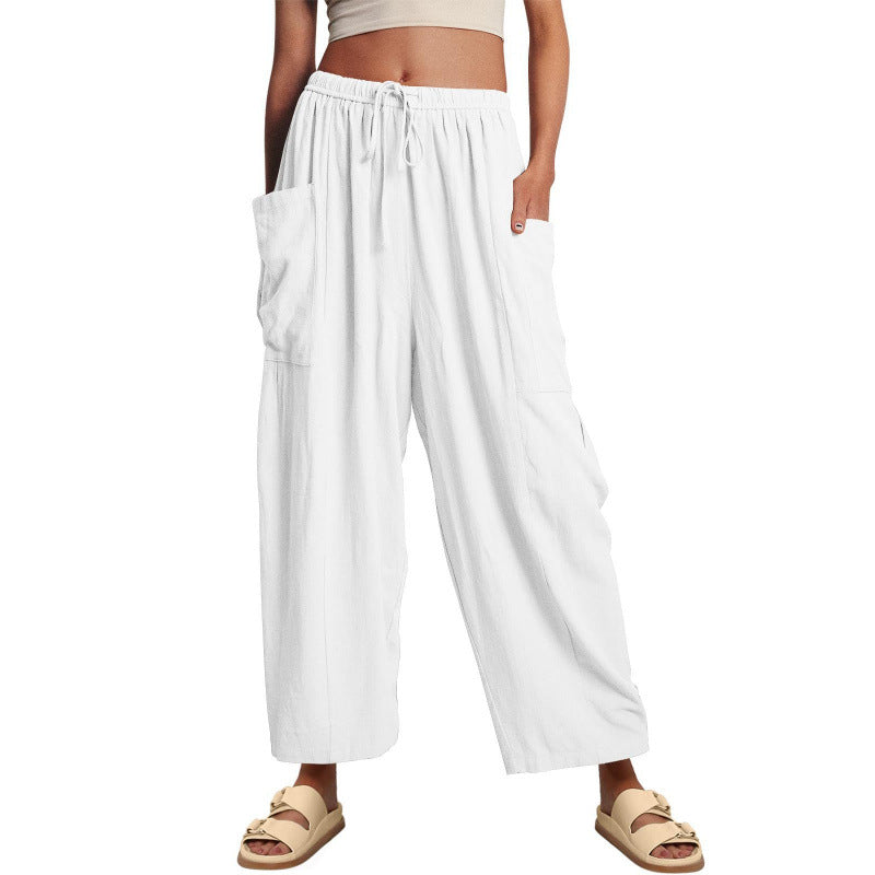 Women's wide and comfortable summer trousers with elasticated waistband and practical pockets NOVAE