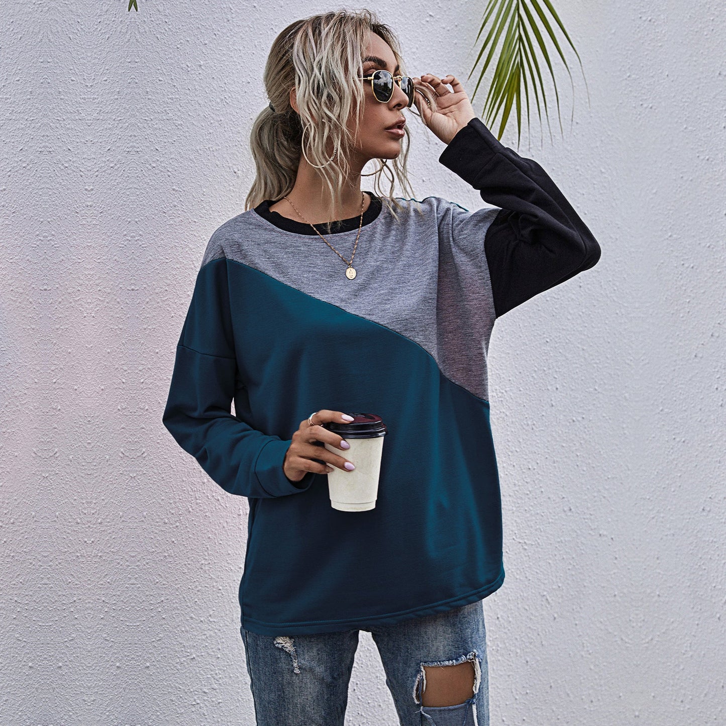 Women's sporty sweatshirt with fashionable color block design NOVAE