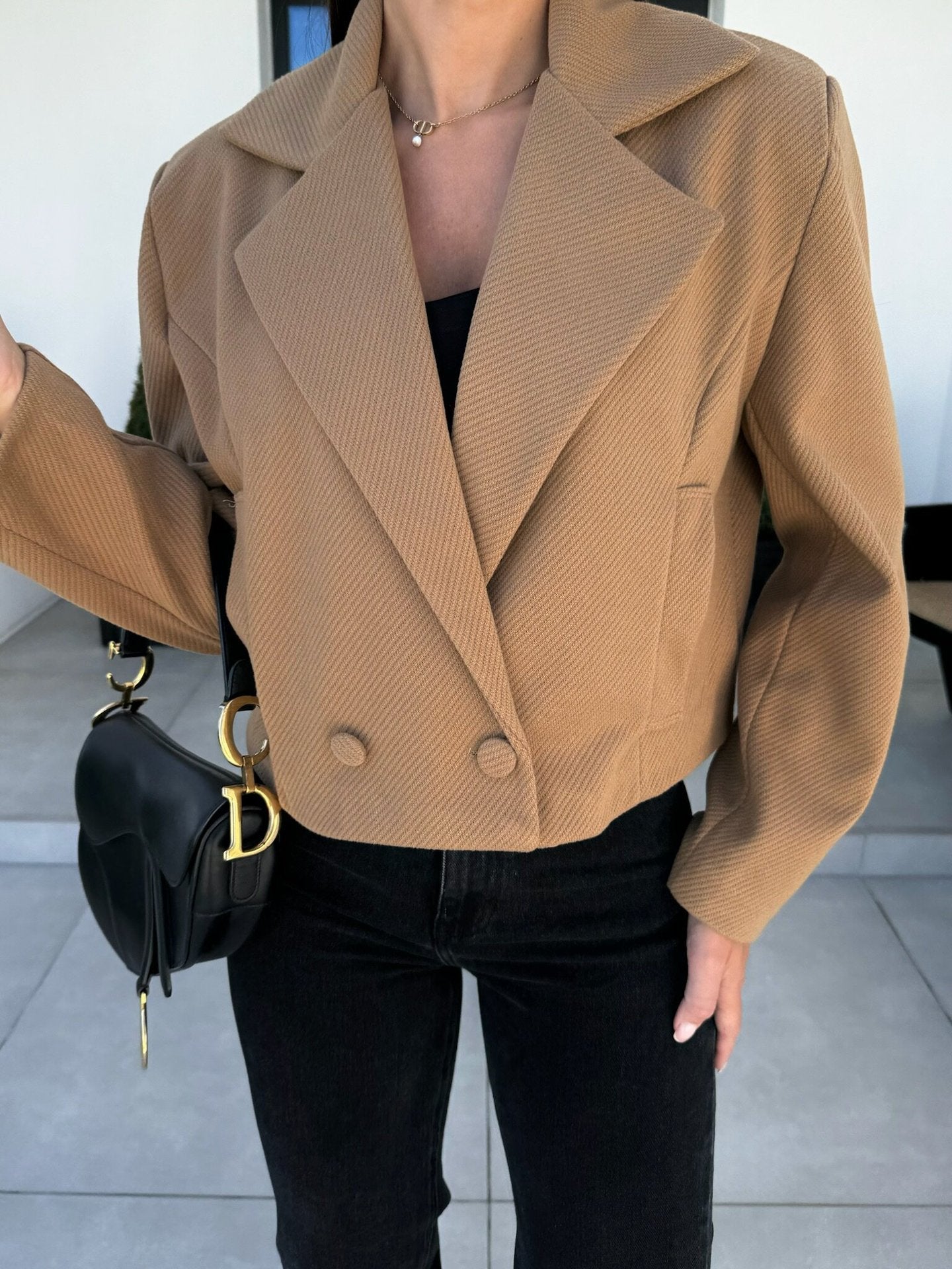 Women's Elegant Oversized Blazer with Double Button Closure and Textured Fabric NOVAE