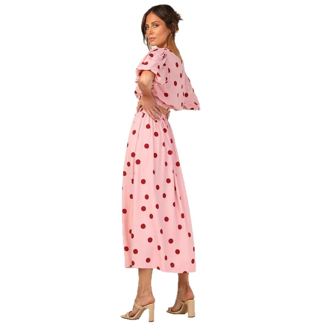Women's maxi dress with elasticated waist and voluminous sleeves NOVAE
