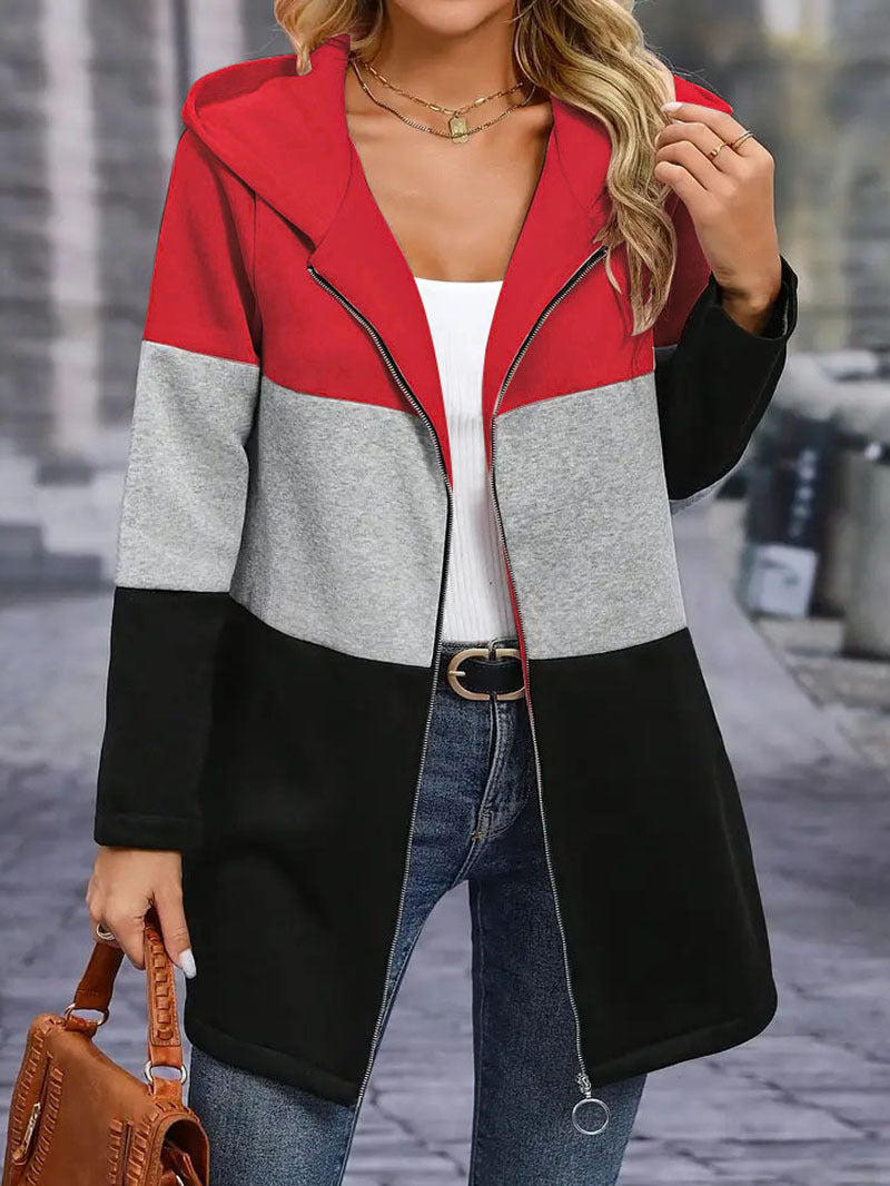 Women's urban hoodie coat with asymmetrical zipper and contrasting sleeves NOVAE