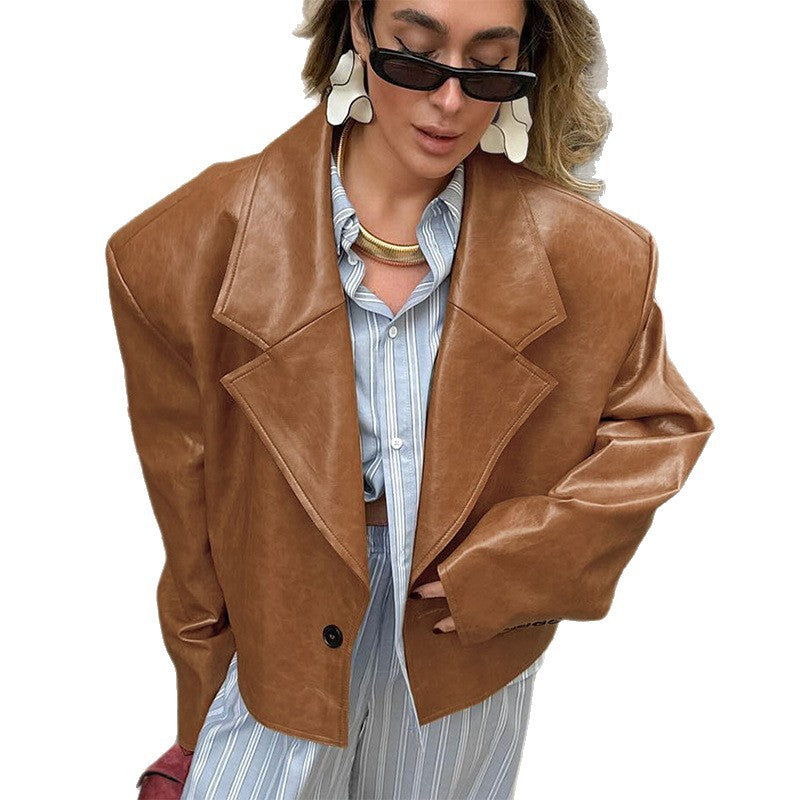 Women's oversized faux leather jacket with structured details NOVAE