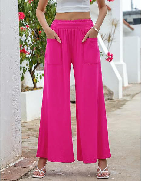 Women's wide-leg palazzo trousers with elasticated waistband and practical pockets NOVAE