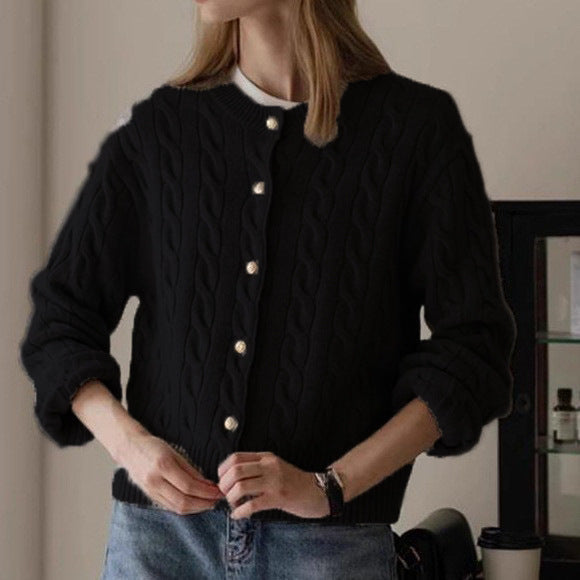 Women's cardigan with cable knit pattern and elegant button details NOVAE