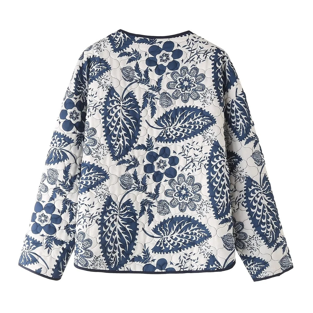 Women's quilted floral jacket with innovative pocket and round neck NOVAE