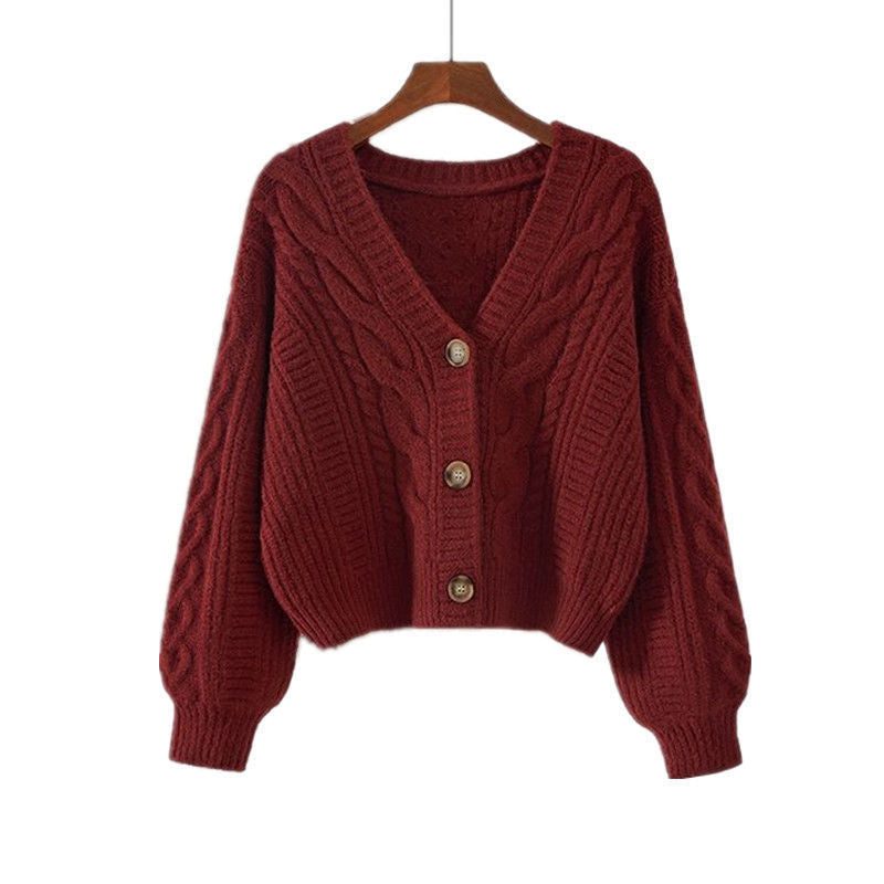 Women's cardigan with unusual cable pattern and deep V-neck NOVAE