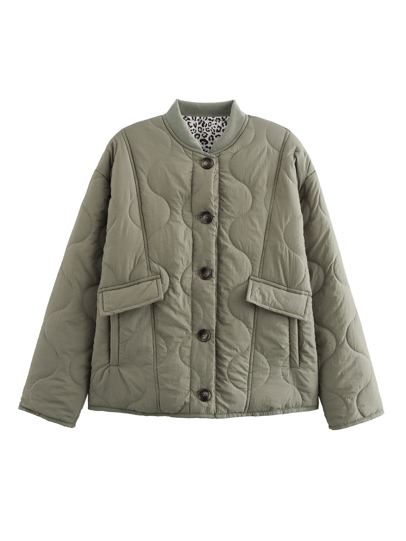 Women's quilted transitional jacket with practical pockets and round neckline NOVAE