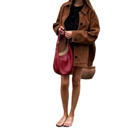 Women's Oversized Suede Jacket with Button Details NOVAE