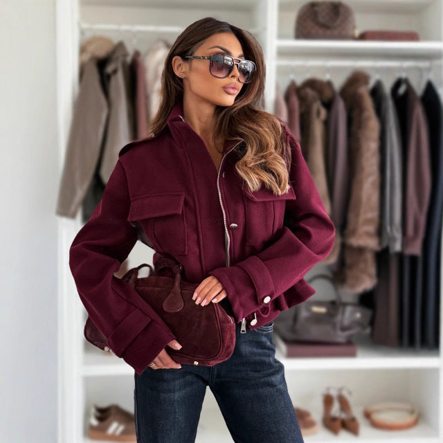 Women's short jacket with decorative lacing and practical pockets NOVAE